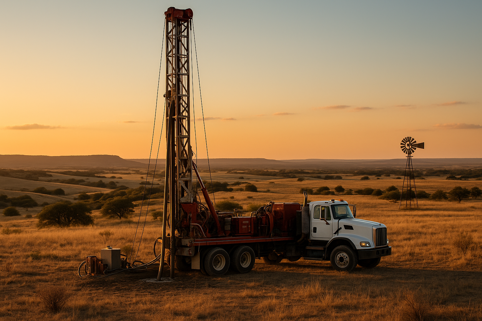 Water well drilling rig on a Callahan County Texas ranch property