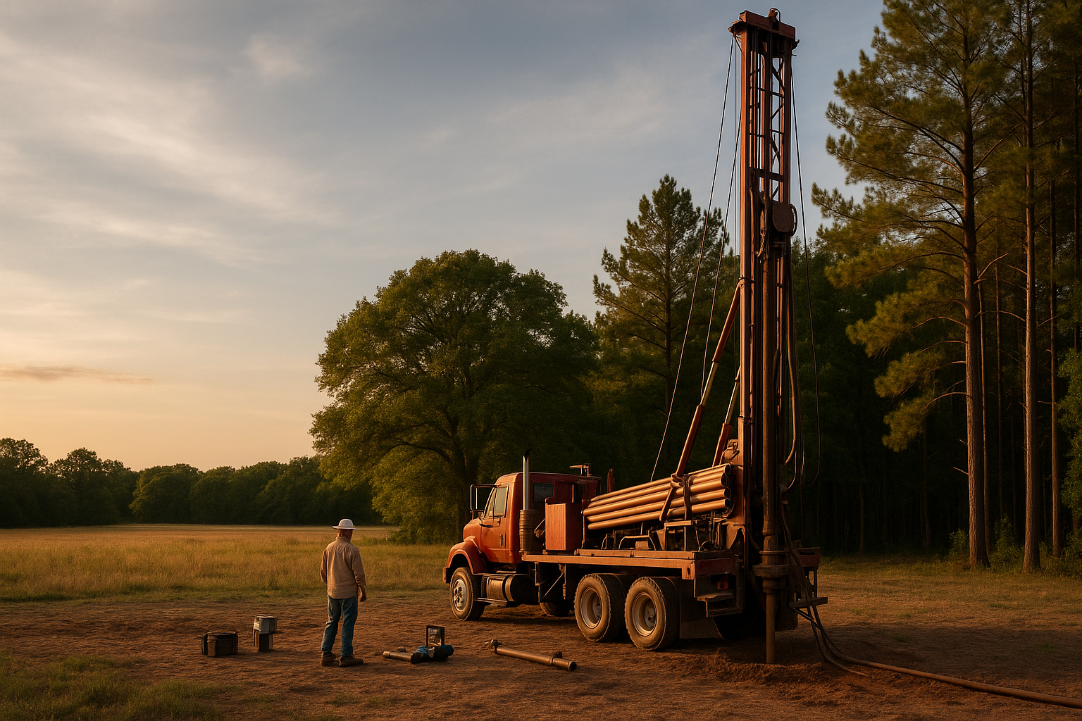 Water well drilling rig serving Henderson County Texas rural properties