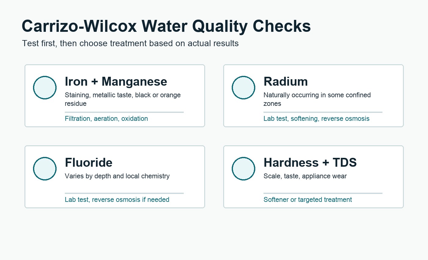 Carrizo-Wilcox Aquifer water quality treatment private well Texas Texas Carrizo-Wilcox Aquifer water quality treatment options iron manganese radium removal for private wells