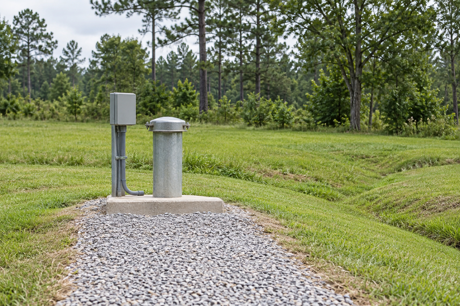 Elevated wellhead drainage access in Orange County, Texas Elevated private wellhead and drainage access in Orange County, Texas