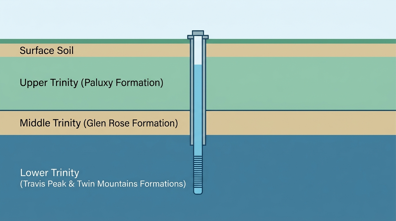 Upper Middle and Lower Trinity Aquifer layers in Texas