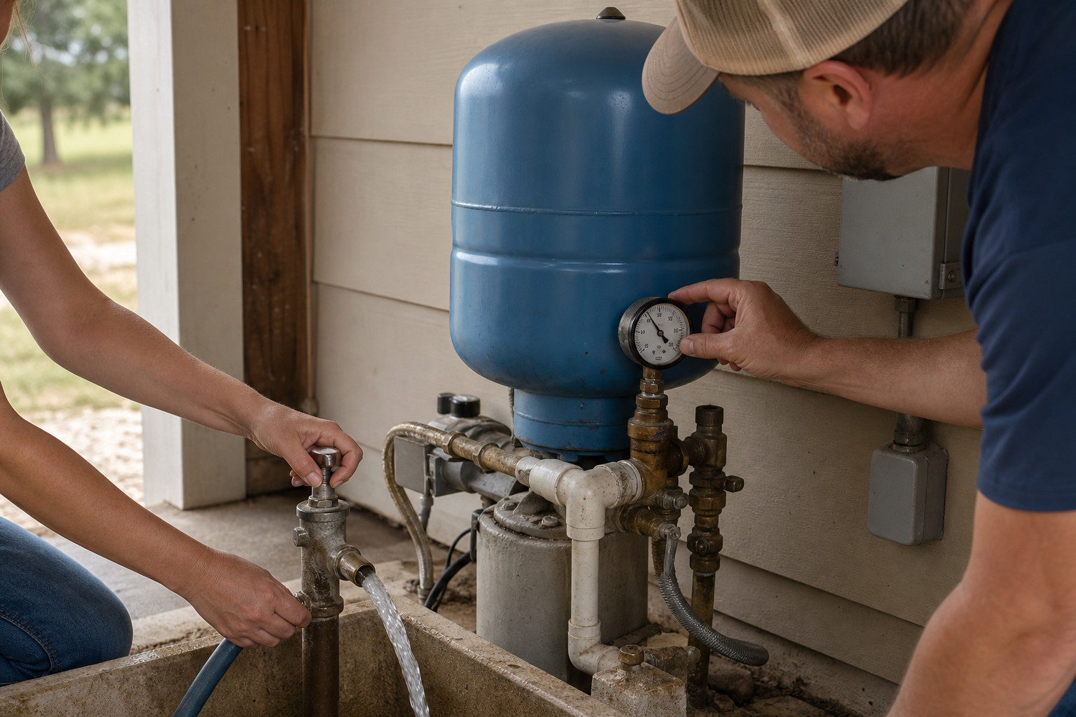 Well pressure switch and gauge inspection at a Texas home