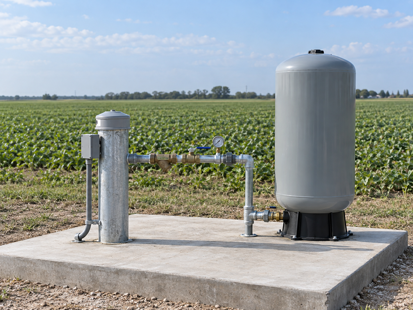 Finished sanitary wellhead and pressure system for Wharton County Texas planning.