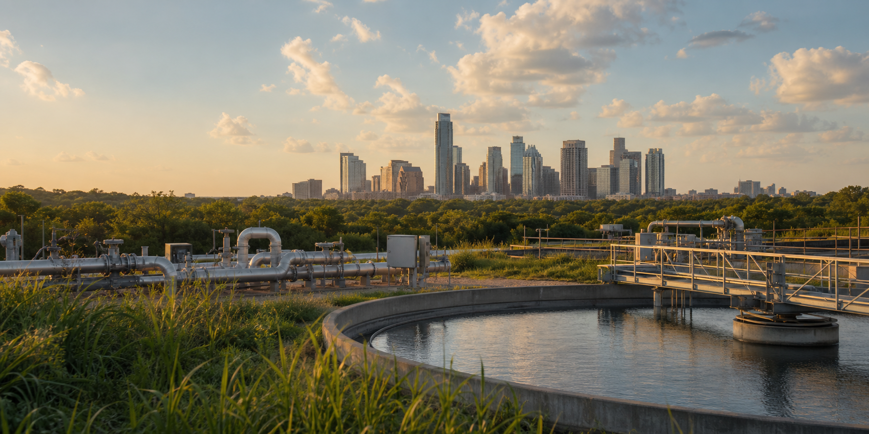 Austin Texas water conservation infrastructure near downtown skyline