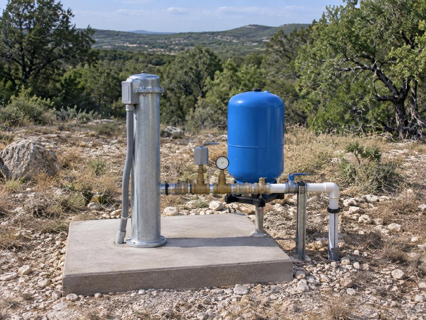Sanitary wellhead and pressure system for Bandera County Texas planning