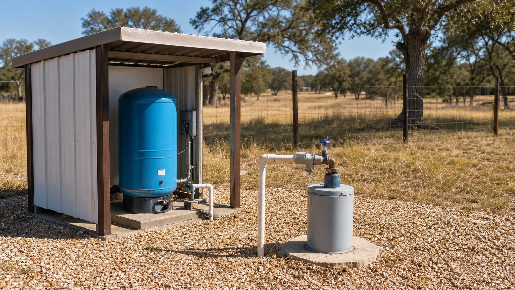 Brazos County Texas Private Well Pressure Tank Equipment Brazos County Texas private well pressure tank and water system equipment on rural acreage