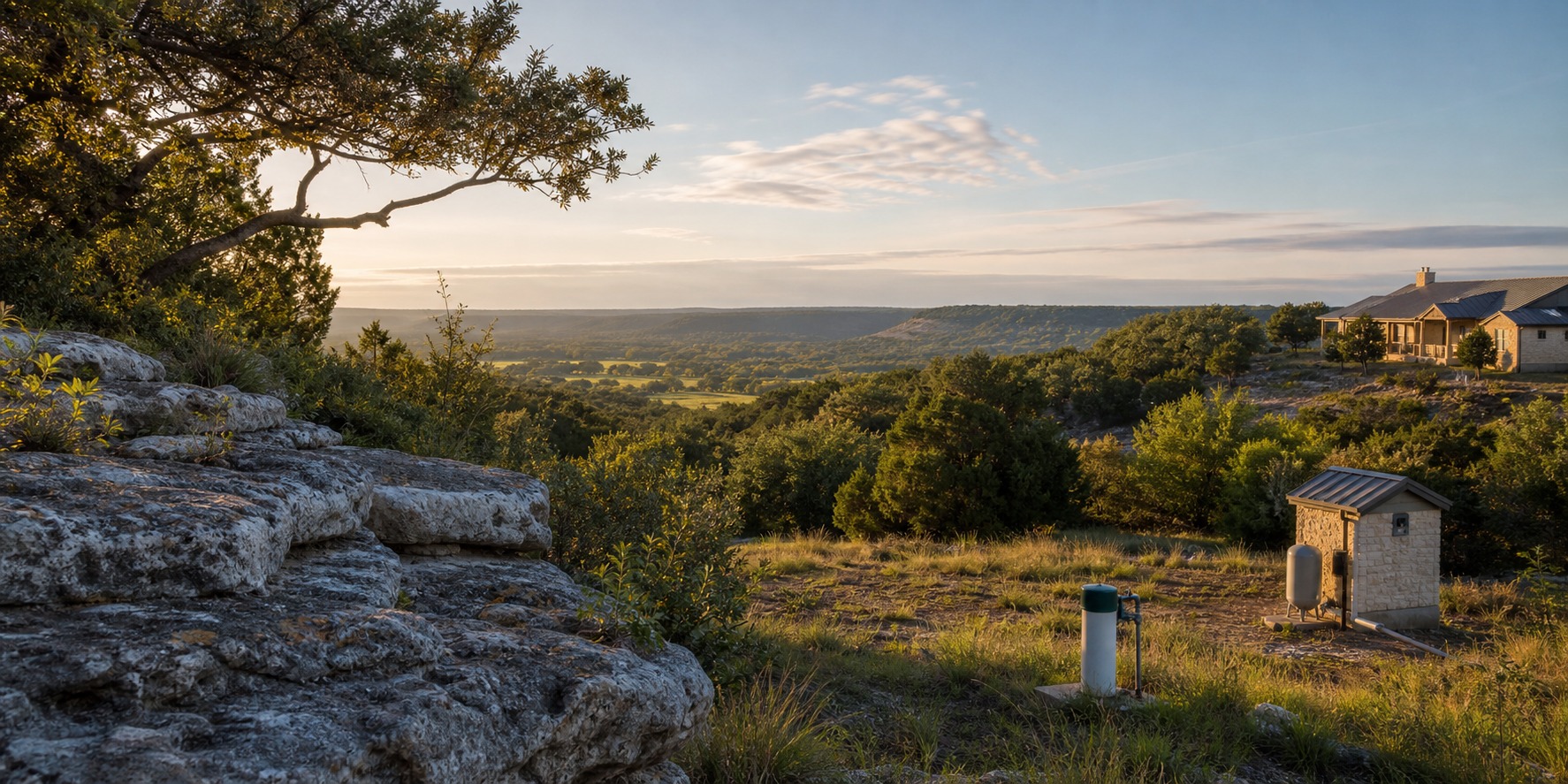 Edwards Balcones Fault Zone Aquifer Texas Hill Country private well above limestone escarpment