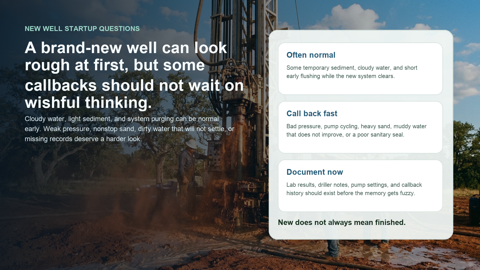 Problems after drilling a new water well at a Texas property