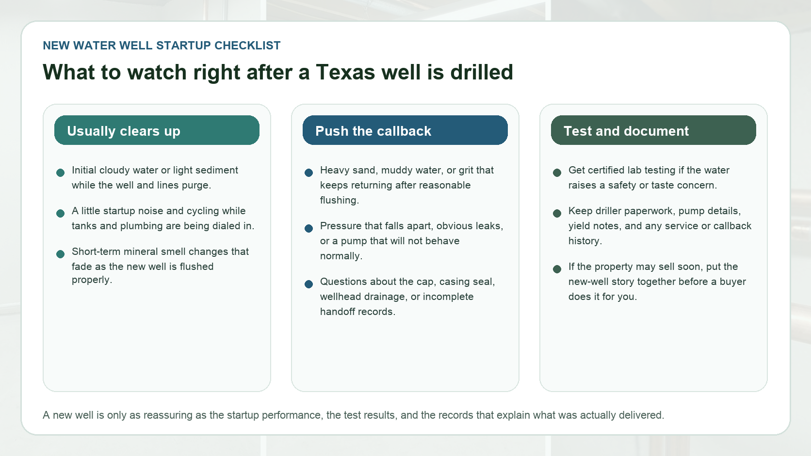 Problems after drilling a new water well checklist for Texas owners