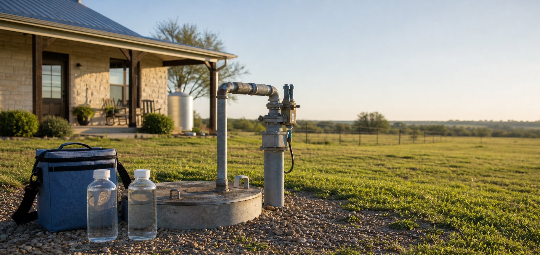 Nitrates private well water sampling at a Texas rural homesite