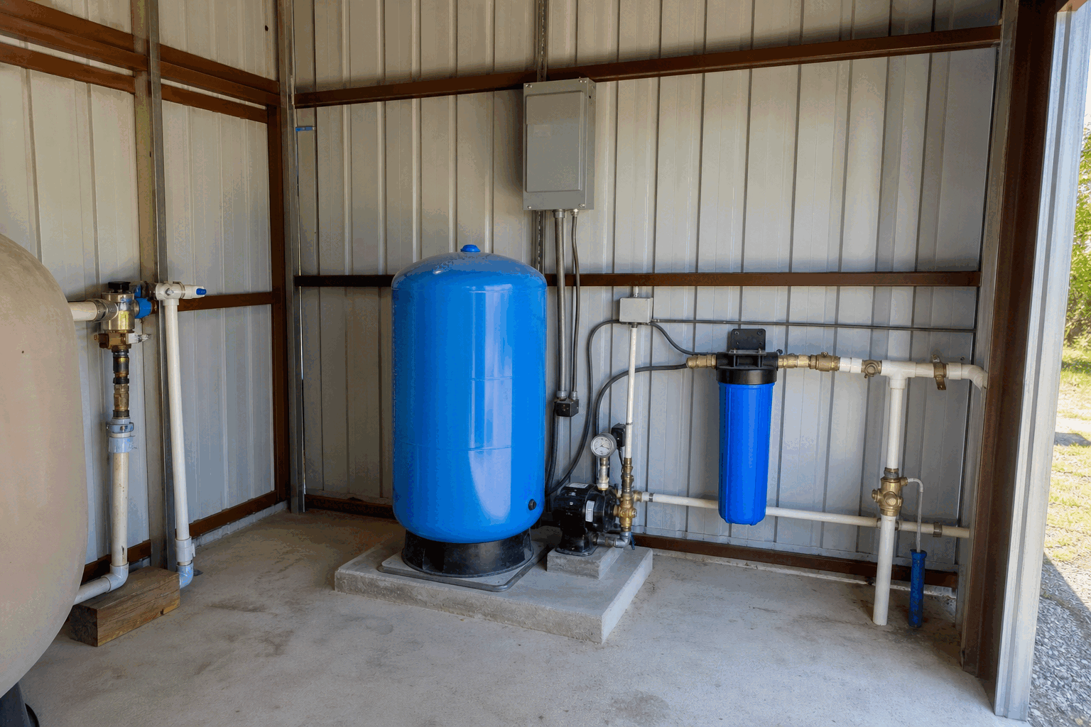 Illustrative private well pressure tank and treatment equipment planning scene