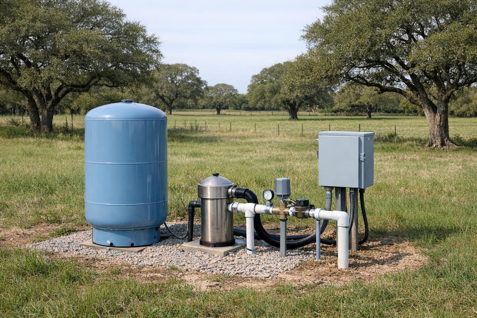 Austin County Texas private well infrastructure beside rural acreage homesite