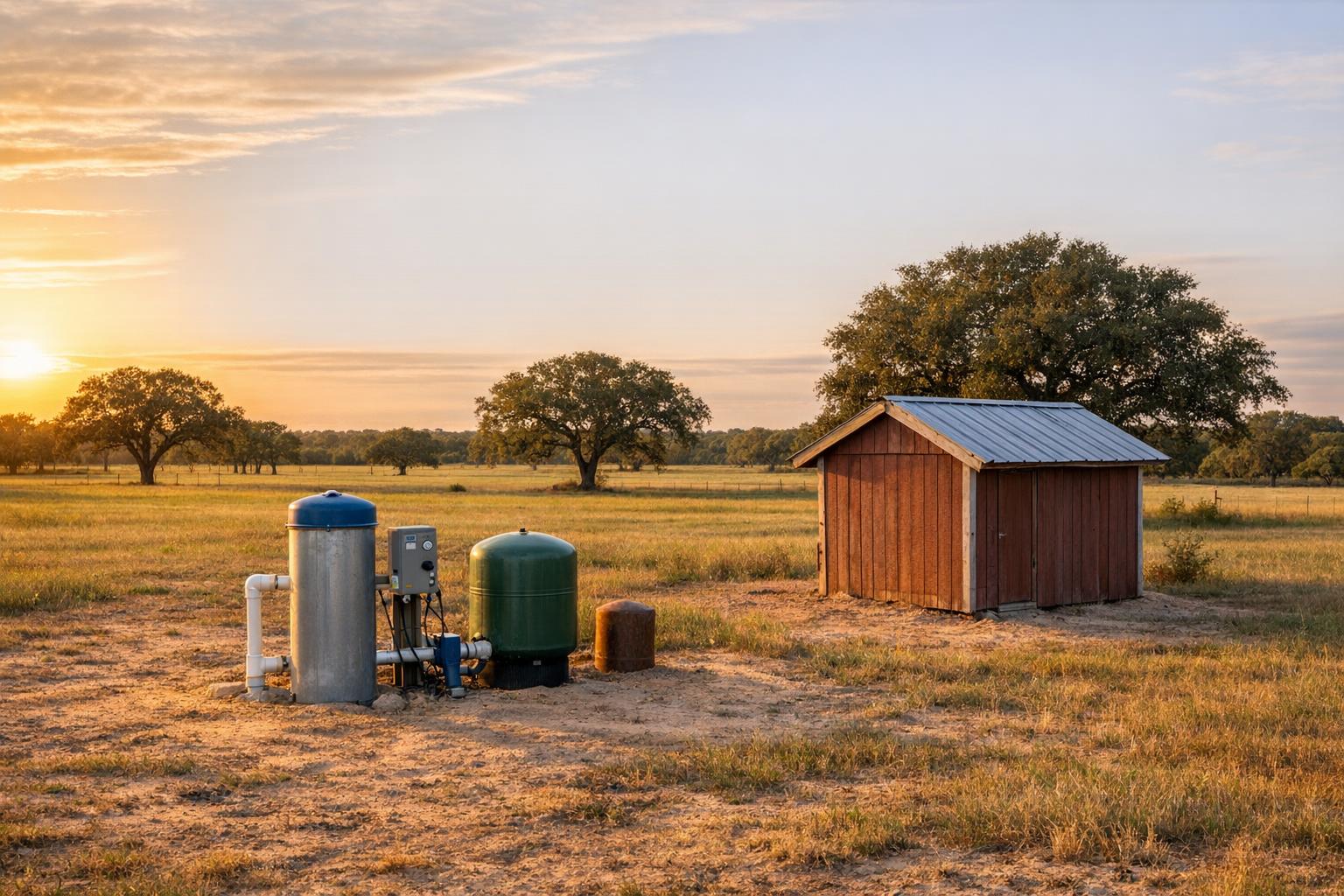 Gonzales County Texas rural well house and pressure equipment Gonzales County Texas rural well house and pressure equipment on acreage