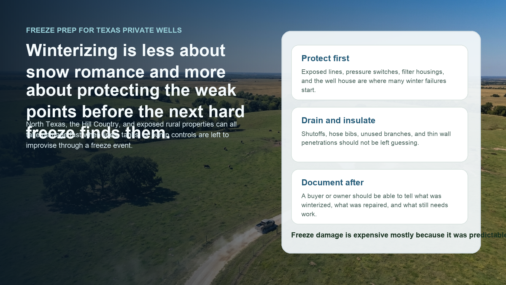 Winterizing a private water well at a Texas rural property
