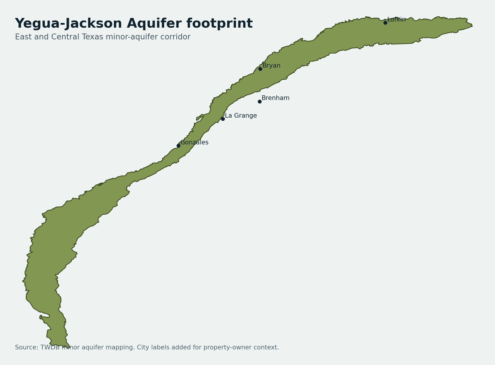 Yegua-Jackson Aquifer Texas coverage map Yegua-Jackson Aquifer Texas coverage map across East and Central Texas