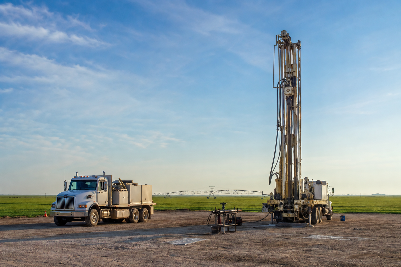 Rural water well drilling work site near Nazareth in Castro County Texas Castro County Texas rural water well drilling site near Nazareth