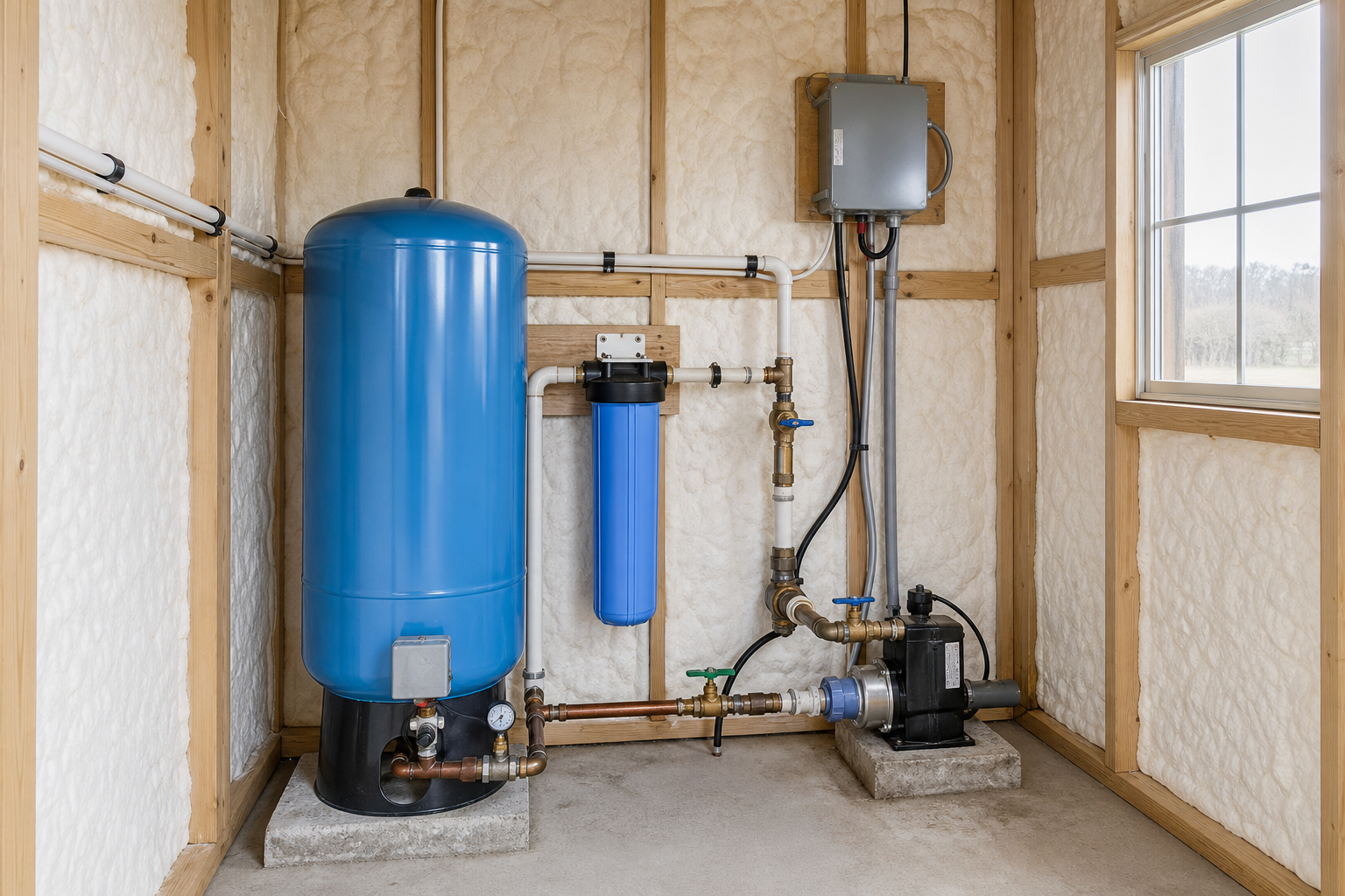 Cochran County Texas private well pressure system inside rural Whiteface pump house