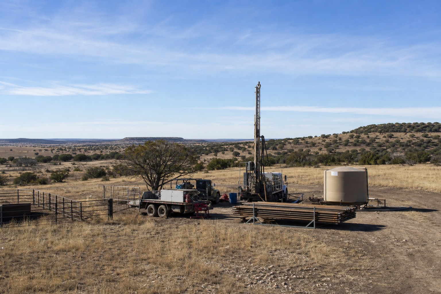 Rural water well drilling work site near Tennyson in Coke County Texas Coke County Texas rural water well drilling site near Tennyson