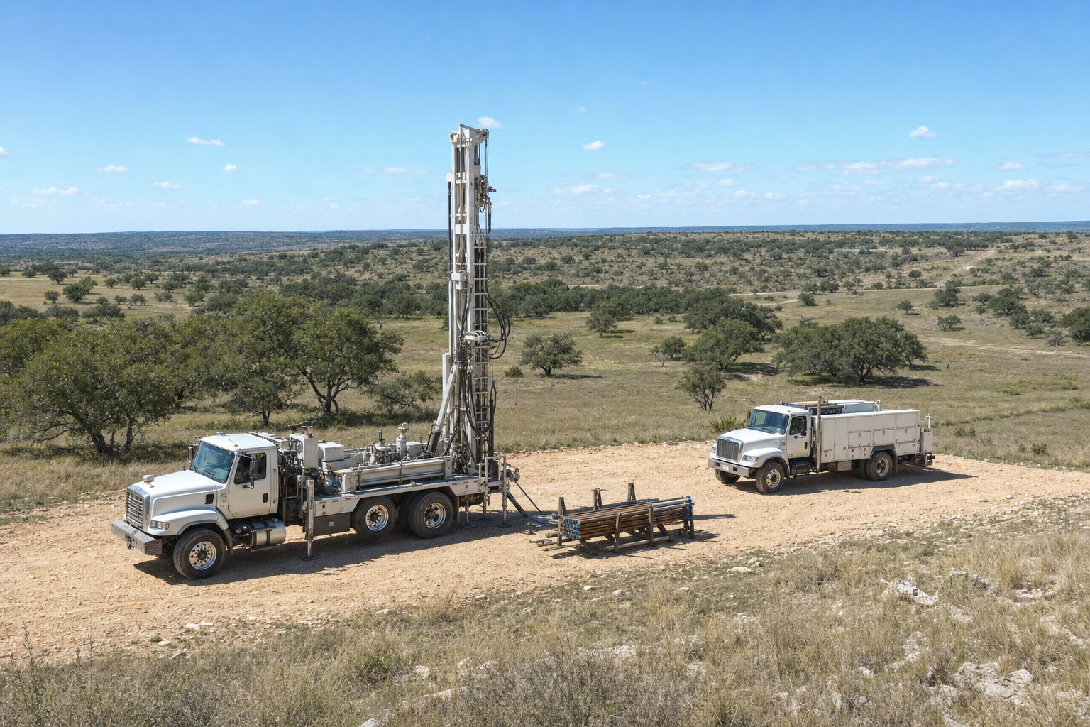 Concho County Texas rural water well drilling site on ranchland near Millersview