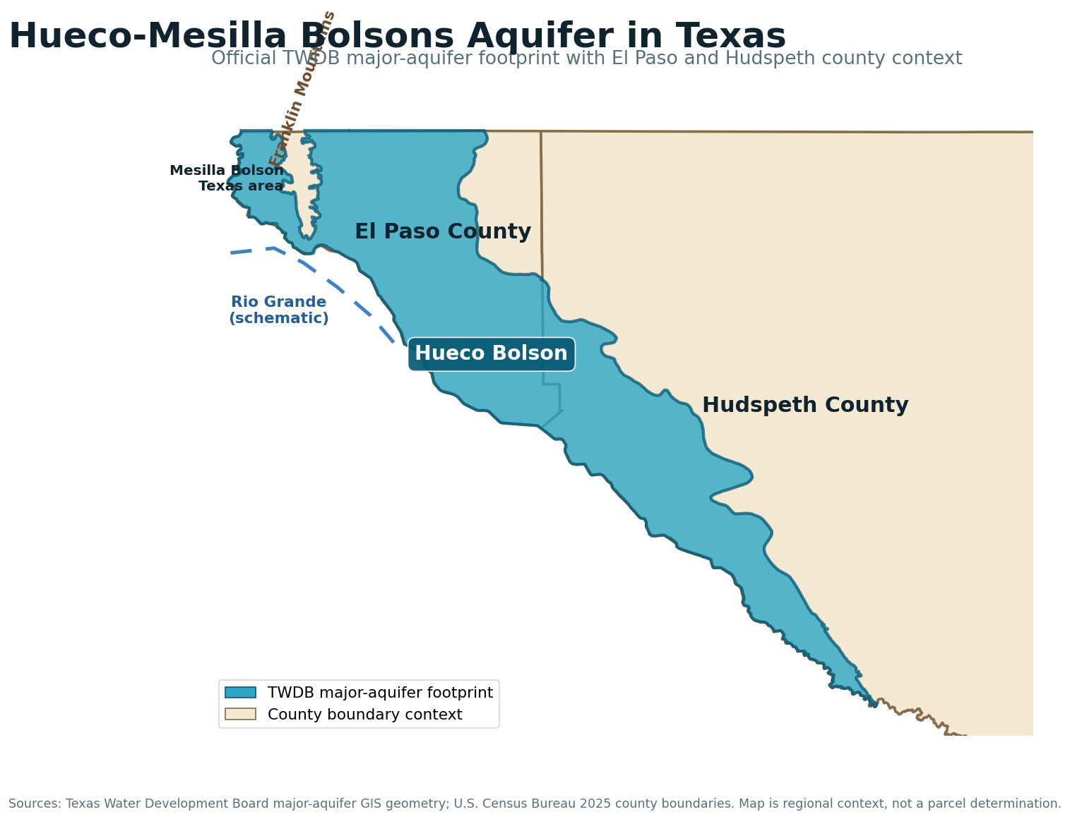 Hueco-Mesilla Bolsons Aquifer Texas coverage map Hueco-Mesilla Bolsons Aquifer Texas map showing El Paso and Hudspeth County coverage