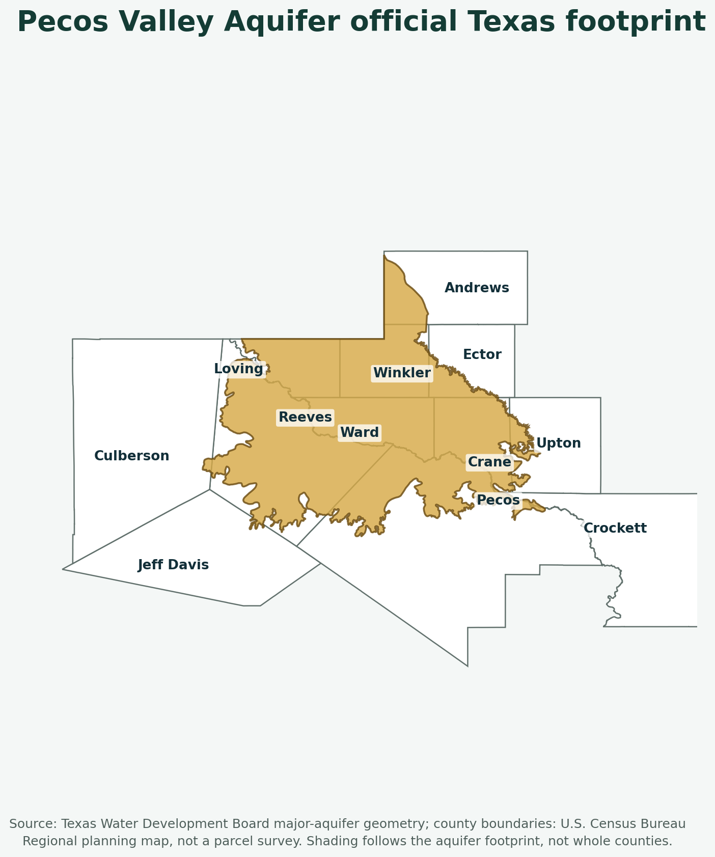 Pecos Valley Aquifer Texas county coverage planning map Pecos Valley Aquifer Texas official coverage map across twelve counties