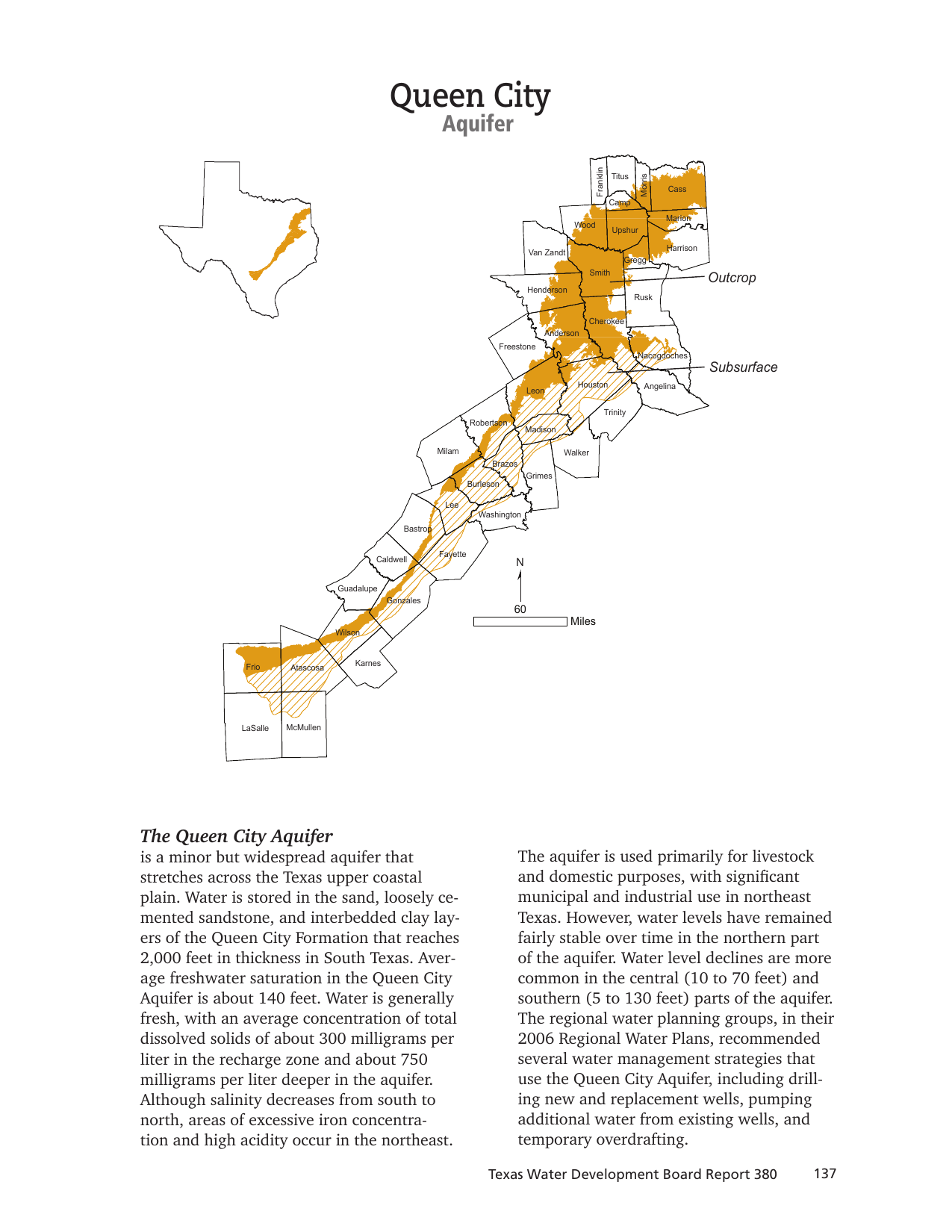 Queen City Aquifer Texas TWDB coverage and county map Queen City Aquifer Texas coverage map across forty two counties