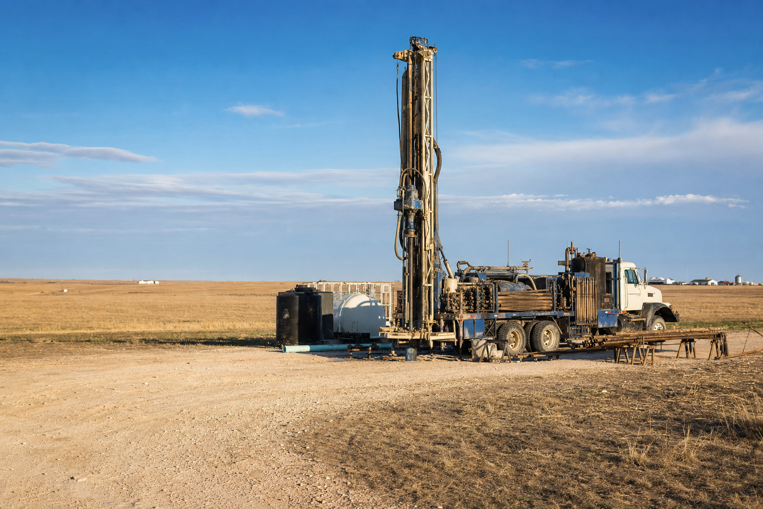 Carson County Texas water well drilling rig on rural acreage near Panhandle