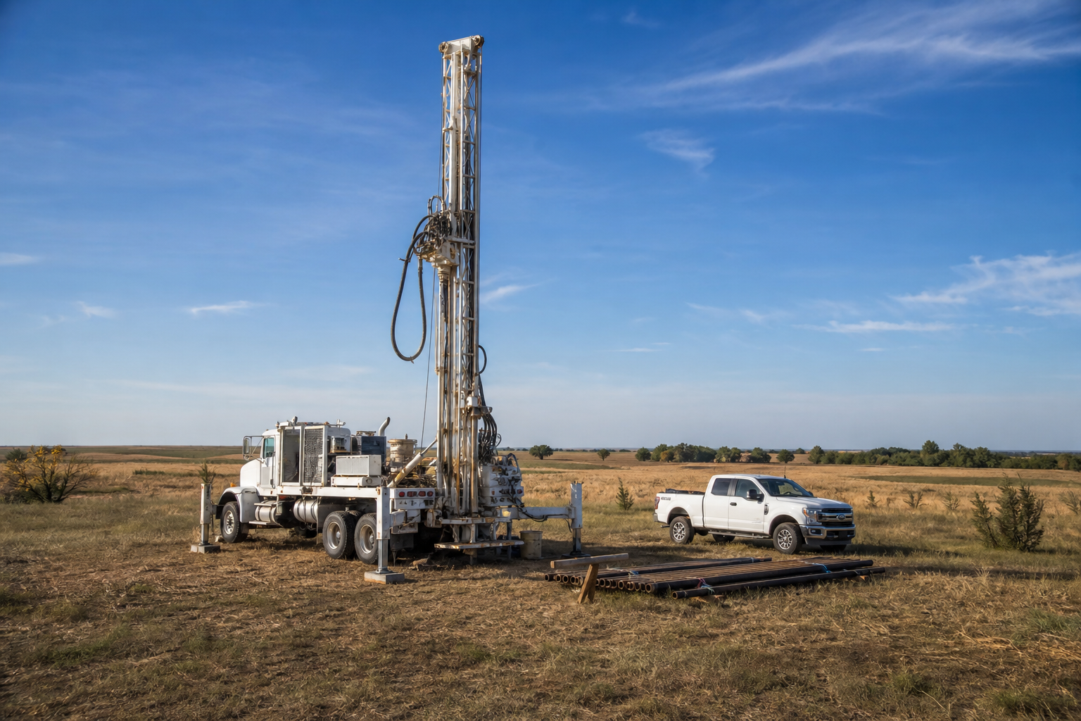 Water well drilling on Collingsworth County ranchland near Wellington Texas Collingsworth County Texas water well drilling rig on ranchland near Wellington
