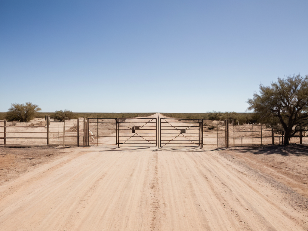 Broad caliche access lane and open acreage entrance for Ector County equipment-access planning