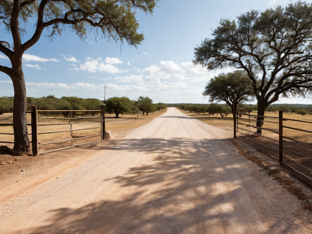 Property access and equipment-staging planning for Hays County Wide stabilized rural gate and access lane used to explain Hays County drilling access and staging questions