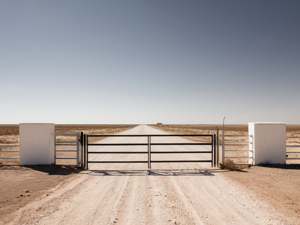 Broad caliche access lane and open rural entrance for Randall County equipment-access planning