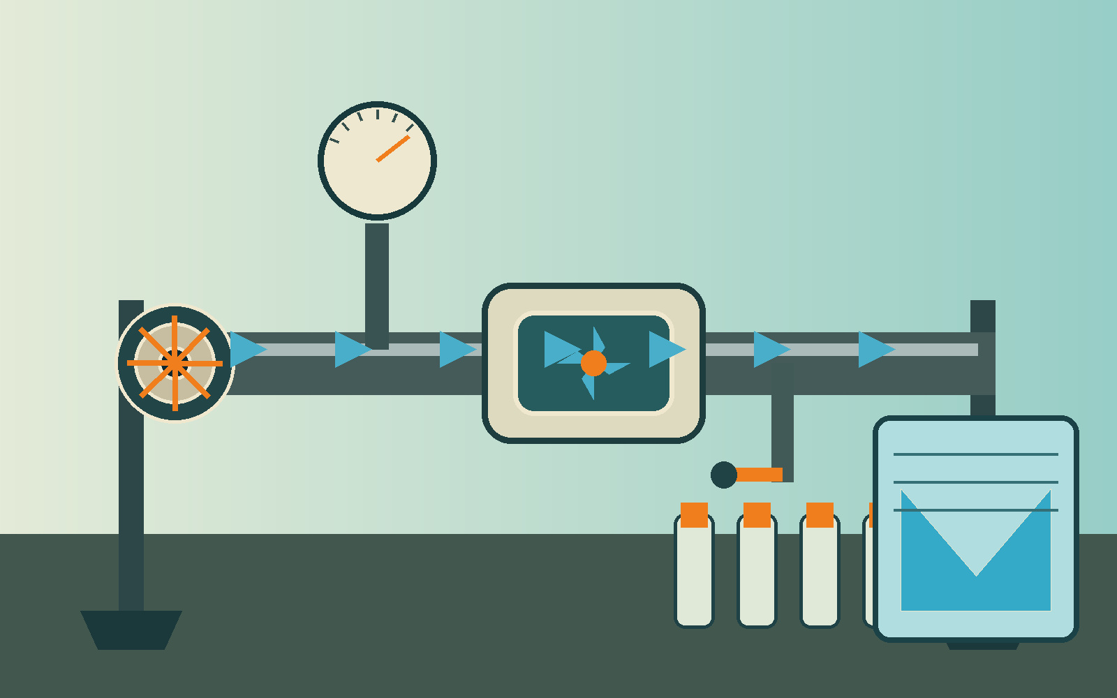 Illustrated yield-test discharge manifold with valve, pressure gauge, flow meter, sample tap, and measurement box for Tyler County planning